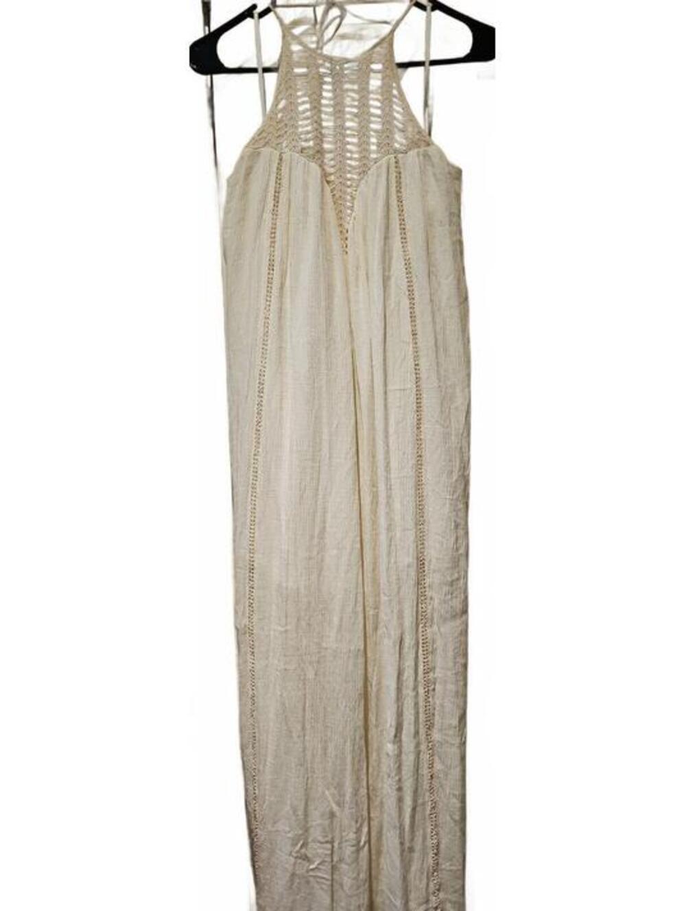 Hummingbird Size Large Cream Ivory Crochet Lace Gauzy Cotton Maxi Dress Halter